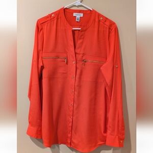 Calvin Klein Vibrant Red Blouse with Zippered Pockets SZ - L